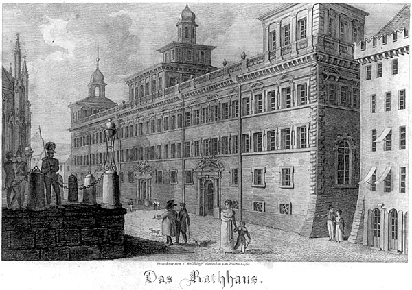 Rathaus in Nürnberg, historische Ansicht von Heideloff